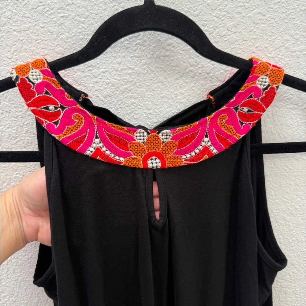 Anabella Black Dress with Pink and Orange Embroidered Neckline size S/M - Picture 2 of 8
